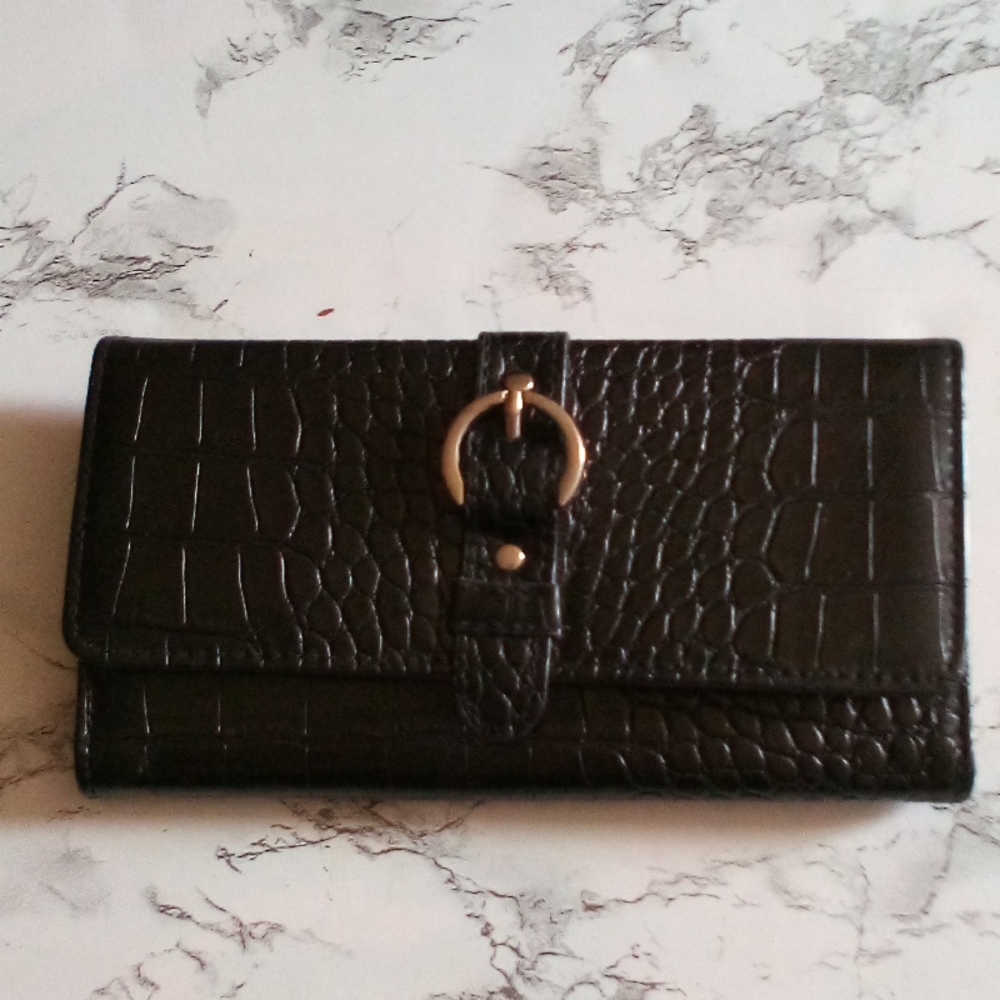 NWOT Vintage Guang Tong Clutch  Wallet Croc Pattern Black